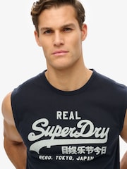 Navy Superdry Vintage Logo Kiss Print Relaxed Vest Top - Image 4 of 6