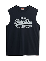 Navy Superdry Vintage Logo Kiss Print Relaxed Vest Top - Image 5 of 6