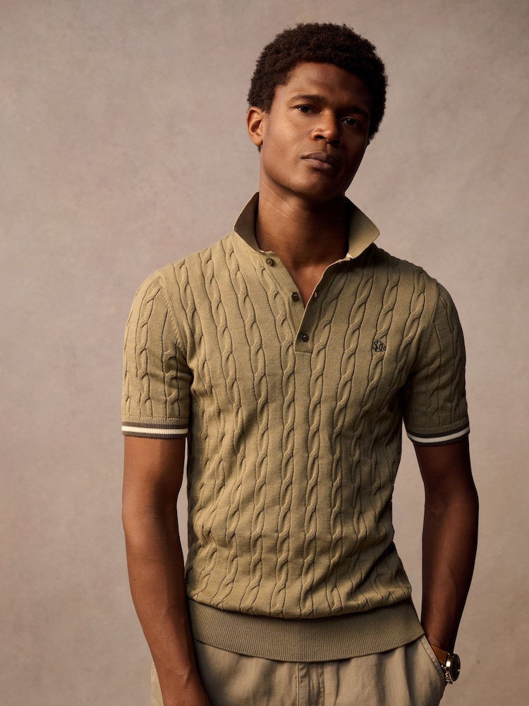 Superdry Green Superdry Knitted Texture Short Sleeve Relaxed Polo Shirt - Image 1 of 7