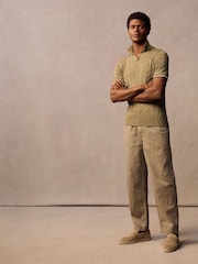 Superdry Green Superdry Knitted Texture Short Sleeve Relaxed Polo Shirt - Image 3 of 7