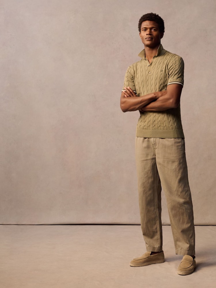 Superdry Green Superdry Knitted Texture Short Sleeve Relaxed Polo Shirt - Image 3 of 7