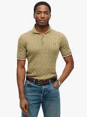 Superdry Green Superdry Knitted Texture Short Sleeve Relaxed Polo Shirt - Image 4 of 7