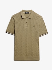 Superdry Green Superdry Knitted Texture Short Sleeve Relaxed Polo Shirt - Image 6 of 7