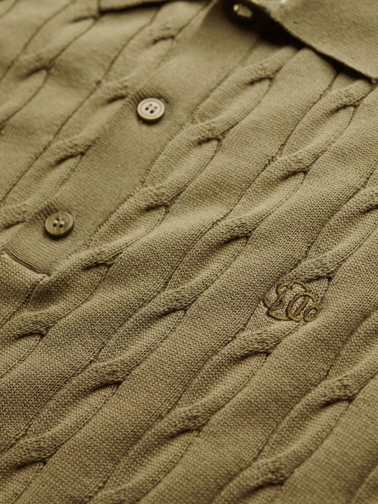 Superdry Green Superdry Knitted Texture Short Sleeve Relaxed Polo Shirt - Image 7 of 7