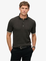 Черный - Superdry Knitted Texture Short Sleeve Relaxed Polo Shirt - Image 1 of 6