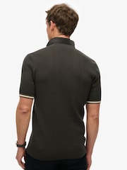 Черный - Superdry Knitted Texture Short Sleeve Relaxed Polo Shirt - Image 2 of 6