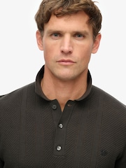 Черный - Superdry Knitted Texture Short Sleeve Relaxed Polo Shirt - Image 4 of 6