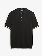 Черный - Superdry Knitted Texture Short Sleeve Relaxed Polo Shirt - Image 5 of 6