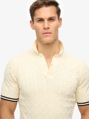 Кремовый - Superdry Knitted Texture Short Sleeve Relaxed Polo Shirt - Image 3 of 5
