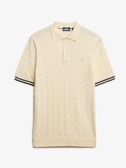 Кремовый - Superdry Knitted Texture Short Sleeve Relaxed Polo Shirt - Image 4 of 5