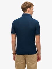 Темно-синий - Superdry Knitted Texture Short Sleeve Relaxed Polo Shirt - Image 2 of 6