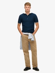 Темно-синий - Superdry Knitted Texture Short Sleeve Relaxed Polo Shirt - Image 3 of 6
