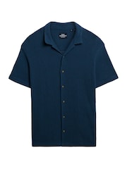 Темно-синий - Superdry Knitted Texture Short Sleeve Relaxed Polo Shirt - Image 5 of 6