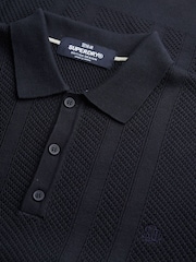 Темно-синий - Superdry Knitted Texture Short Sleeve Relaxed Polo Shirt - Image 6 of 6