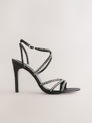 Black Forever Comfort® Jewelled Satin Strappy Heeled Sandals - Image 2 of 6