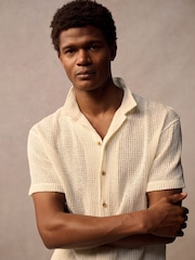 Superdry Cream Superdry Knitted Texture Relaxed Short Sleeve Shirt - Image 1 of 4