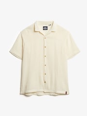 Superdry Cream Superdry Knitted Texture Relaxed Short Sleeve Shirt - Image 3 of 4