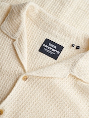 Superdry Cream Superdry Knitted Texture Relaxed Short Sleeve Shirt - Image 4 of 4