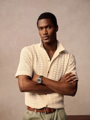 Cream Superdry Knitted Texture Relaxed Short Sleeve Shirt - Image 1 of 2