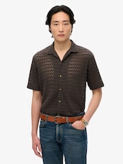 Superdry Black Knitted Texture Relaxed Short Sleeve Shirt - Image 1 of 5