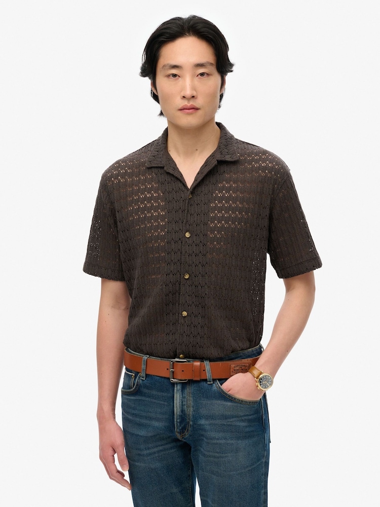 Superdry Black Knitted Texture Relaxed Short Sleeve Shirt - Image 1 of 5