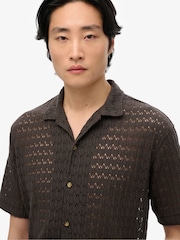 Superdry Black Knitted Texture Relaxed Short Sleeve Shirt - Image 3 of 5