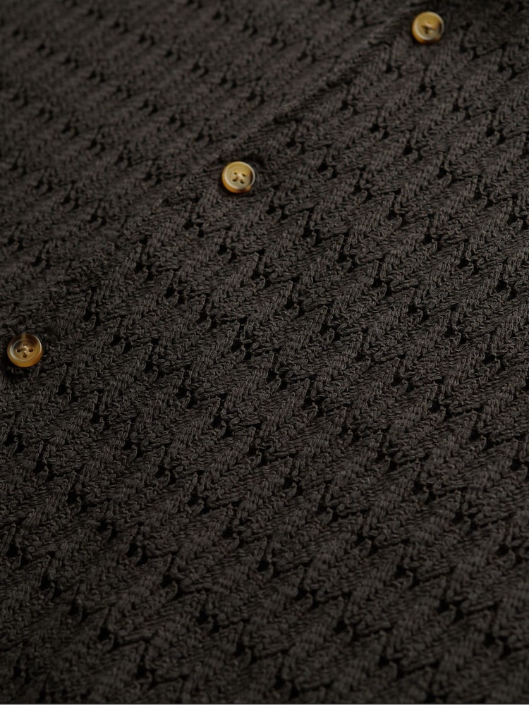 Superdry Black Knitted Texture Relaxed Short Sleeve Shirt - Image 5 of 5