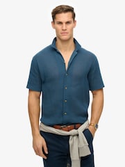 SUPERDRY Navy SUPERDRY Knitted Texture Shirt - Image 3 of 7