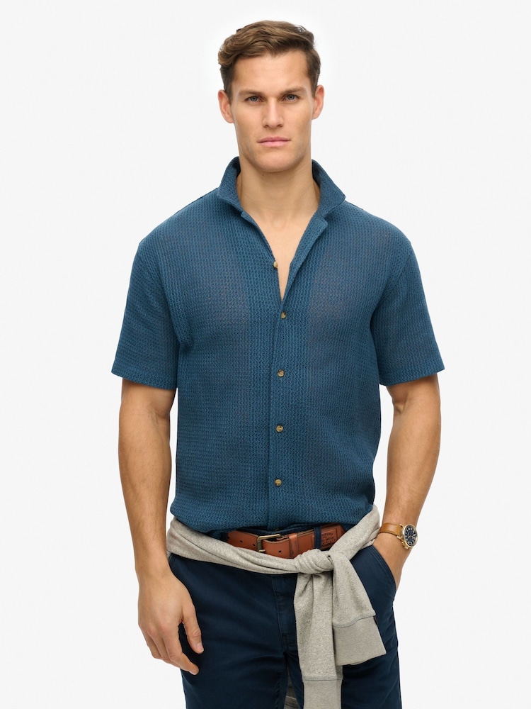 SUPERDRY Navy SUPERDRY Knitted Texture Shirt - Image 3 of 7