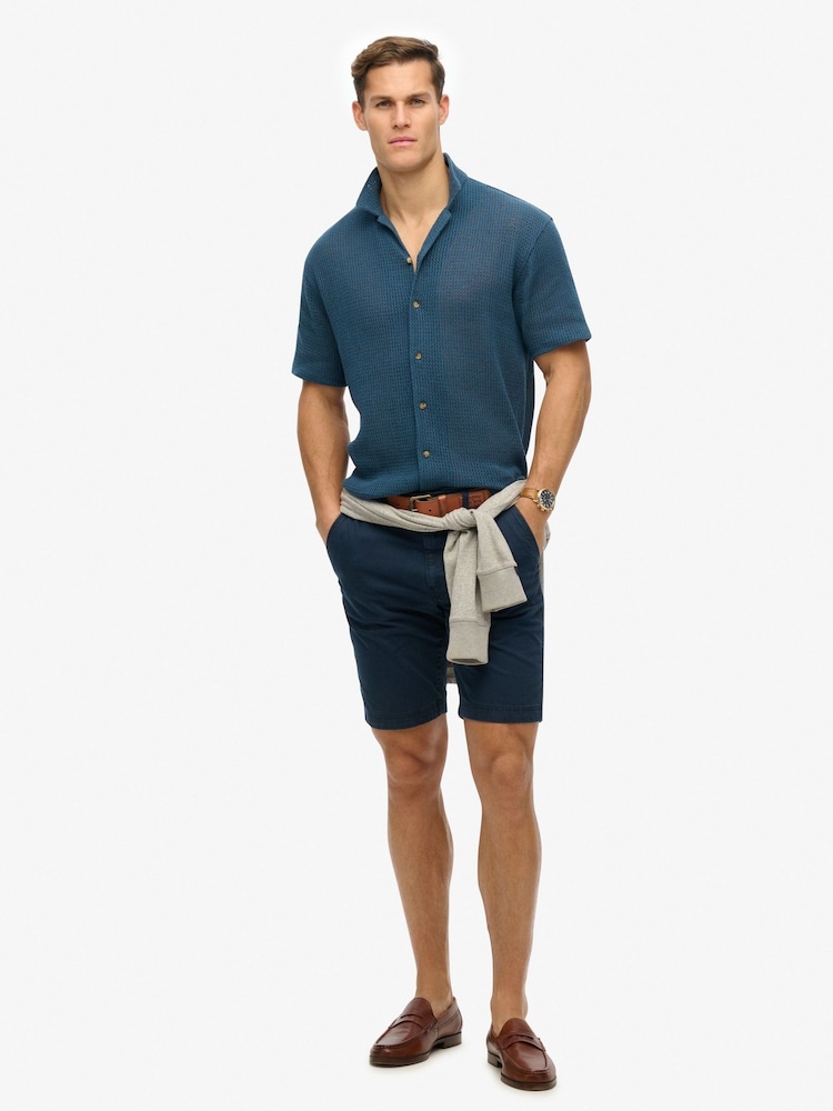 SUPERDRY Navy SUPERDRY Knitted Texture Shirt - Image 4 of 7