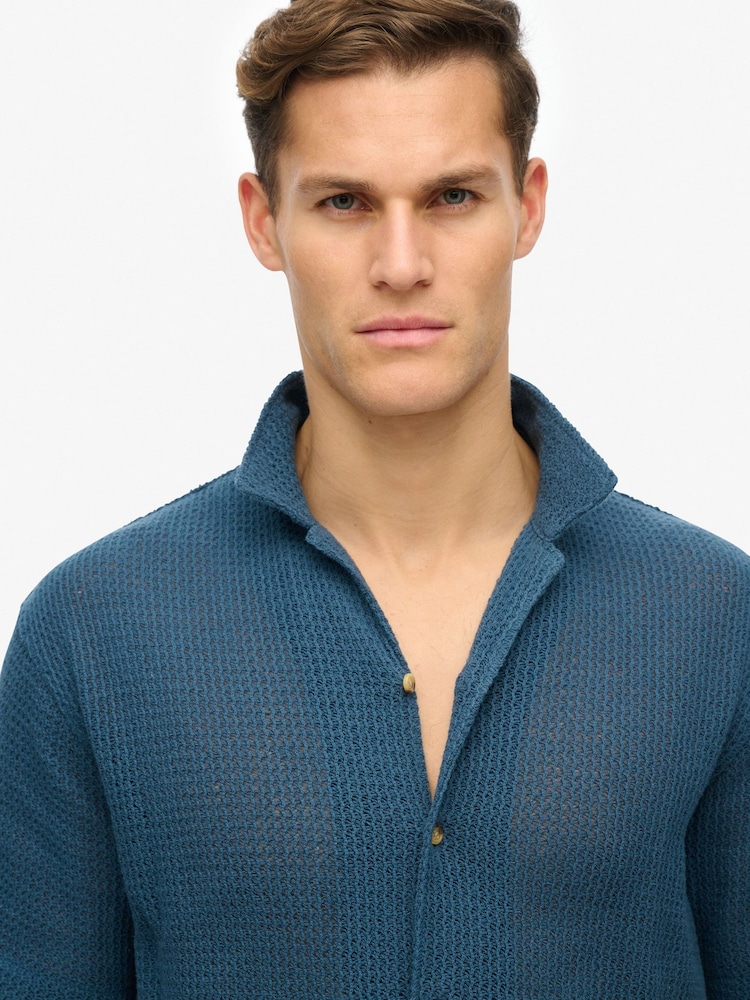 SUPERDRY Navy SUPERDRY Knitted Texture Shirt - Image 5 of 7