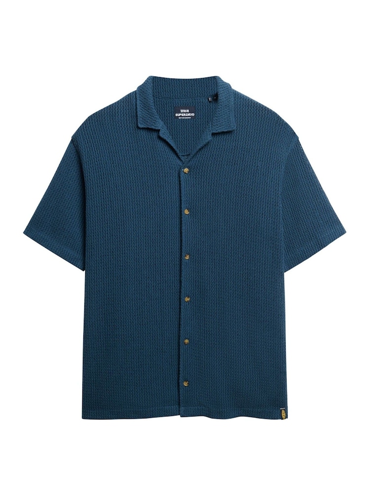 SUPERDRY Navy SUPERDRY Knitted Texture Shirt - Image 6 of 7