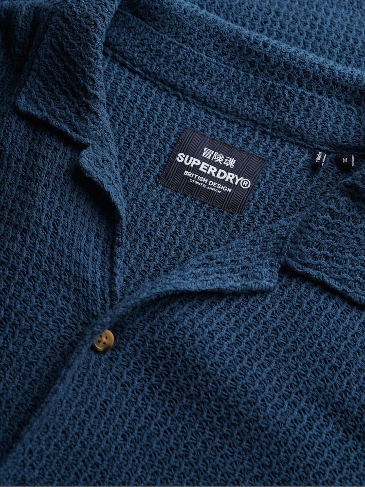 SUPERDRY Navy SUPERDRY Knitted Texture Shirt - Image 7 of 7