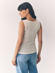 Ecru White Soft Touch Ribbed Sleeveless Button Through Cardigan Containing TENCEL™ Lyocell - Image 3 of 7