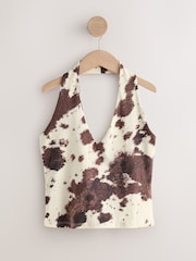 Cow Print Halter Neck Vest - Image 1 of 3