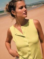 Lime Green Soft Touch Ribbed Sleeveless Button Through Cardigan Containing TENCEL™ Lyocell - Image 1 of 7