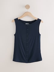 Inky Navy Soft Touch Ribbed Sleeveless Button Through Cardigan Containing TENCEL™ Lyocell - Image 1 of 3