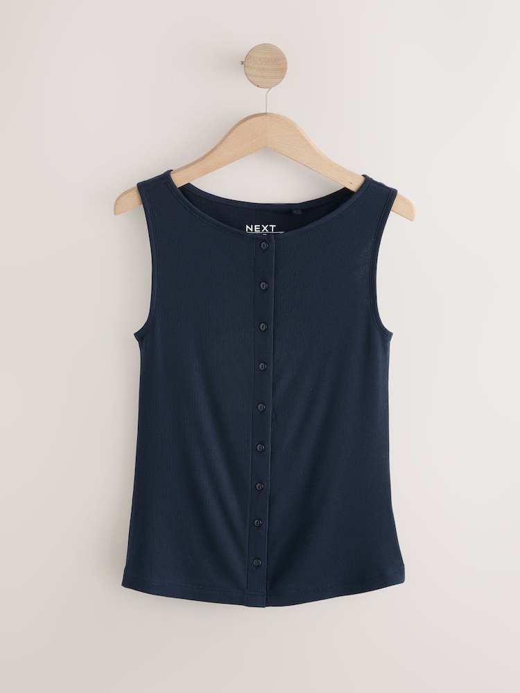 Inky Navy Soft Touch Ribbed Sleeveless Button Through Cardigan Containing TENCEL™ Lyocell - Image 1 of 3