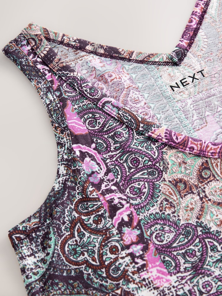 Purple Paisley Print Sleeveless V-Neck Slouch Dress - Image 2 of 3