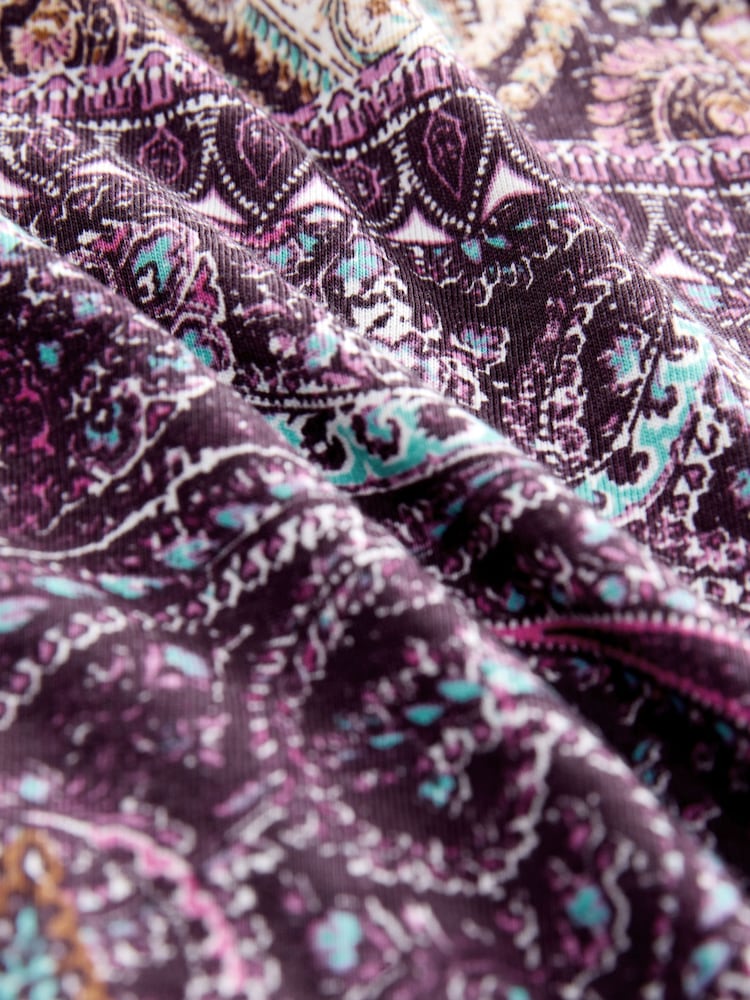 Purple Paisley Print Sleeveless V-Neck Slouch Dress - Image 3 of 3
