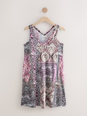 Purple Paisley Print Sleeveless V-Neck Slouch Dress - Image 5 of 7