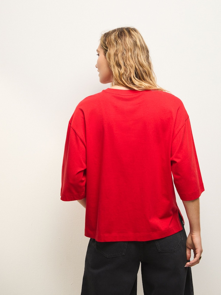 Vermelho cereja - Camiseta Crew Neck com comprimento até o cotovelo e comprimento boxy relaxada - Imagem 2 de 9
