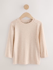 Oatmeal Soft Touch Ribbed Elbow Length Sleeve Crew Neck Top Containing TENCEL™ Lyocell - Image 4 of 6