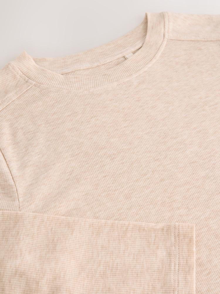 Oatmeal Soft Touch Ribbed Elbow Length Sleeve Crew Neck Top Containing TENCEL™ Lyocell - Image 6 of 6