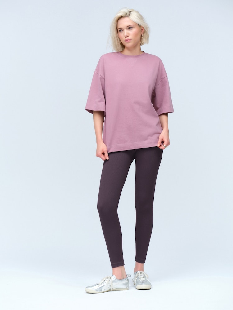 Plum Purple Ribbed Seamless High Waist Leggings - Image 2 of 7