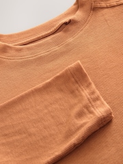 Rust Brown Soft Touch Ribbed Elbow Length Sleeve Crew Neck Top Containing TENCEL™ Lyocell - Image 10 of 11
