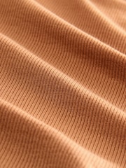 Rust Brown Soft Touch Ribbed Elbow Length Sleeve Crew Neck Top Containing TENCEL™ Lyocell - Image 11 of 11
