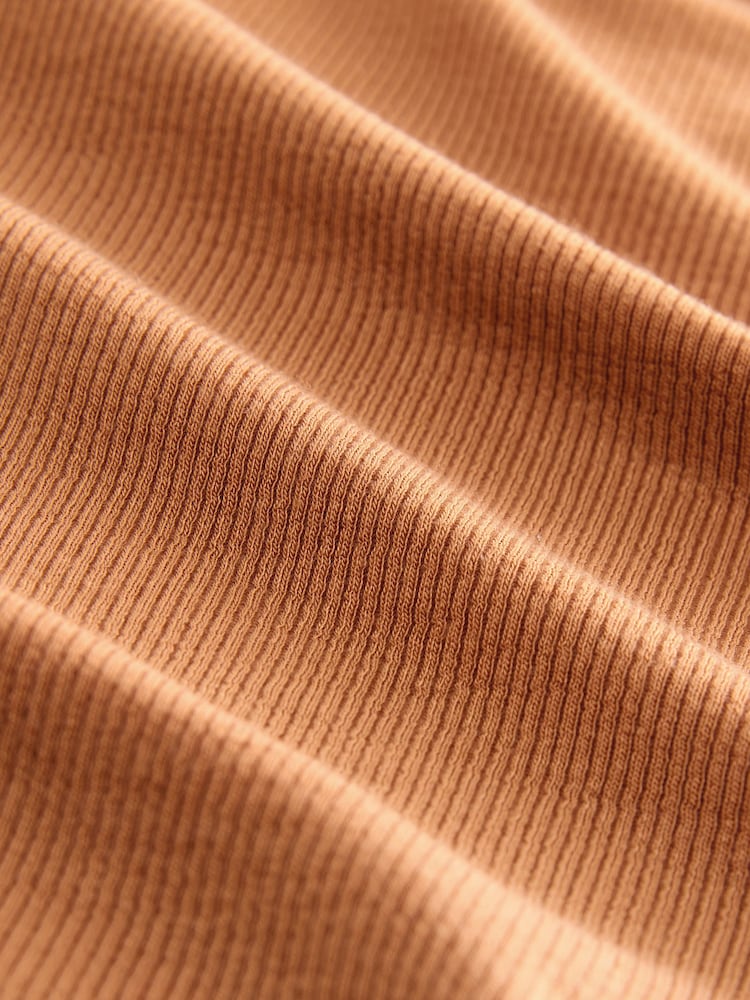 Rust Brown Soft Touch Ribbed Elbow Length Sleeve Crew Neck Top Containing TENCEL™ Lyocell - Image 11 of 11