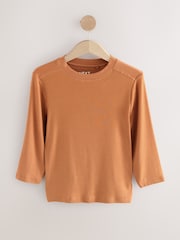 Rust Brown Soft Touch Ribbed Elbow Length Sleeve Crew Neck Top Containing TENCEL™ Lyocell - Image 9 of 11