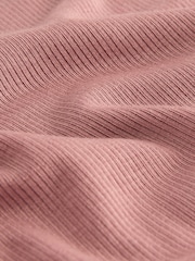 Rose Pink Soft Touch Ribbed Elbow Length Sleeve Crew Neck Top Containing TENCEL™ Lyocell - Image 6 of 7